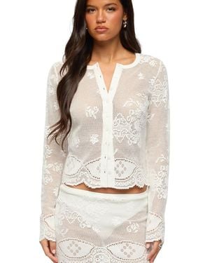 Edikted Rusa Button Up Sheer Crochet Top - White