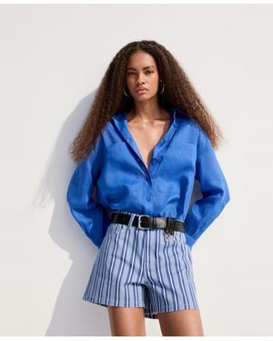 Mango Striped Straight-fit Shorts - Blue