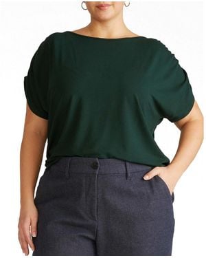 UNIVERSAL STANDARD Plus Size Helena Divine Jersey Gathered Tee - Green