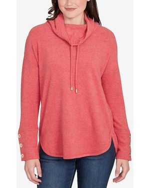 Ruby Rd. Petite Cowl Neck Cozy Hatchi Drawstring Top - Red