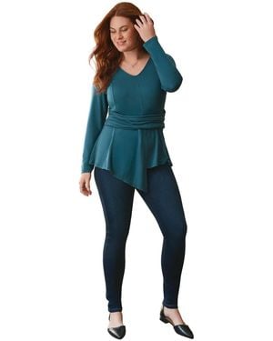 Avenue Plus Size Delia Draped Asymmetrical Top - Blue