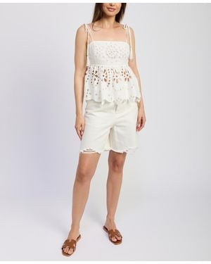 En Saison Courtney Cotton Peplum Top - Natural
