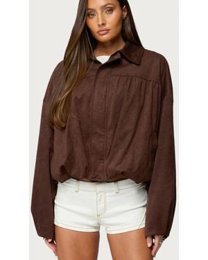 Edikted Alberta Faux Suede Bubble Jacket - Brown