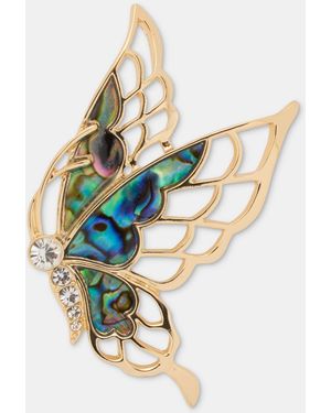 Anne Klein Gold-tone Boxed Abalone Flying Butterfly Pin - Metallic