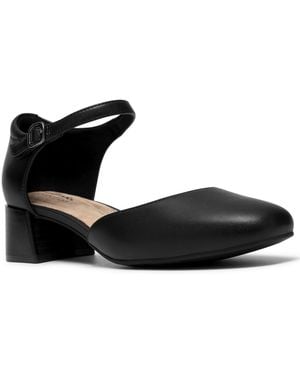 Clarks Iridessa Block Heel Ankle Strap Pumps - Black