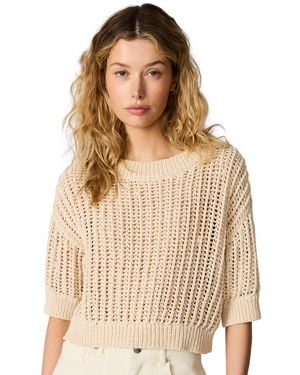 Steve Madden Greata Crewneck Crop Sweater - Natural
