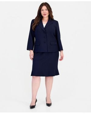 Le Suit Plus Size Three-button Notched Collar Blazer & Skirt Suit - Blue
