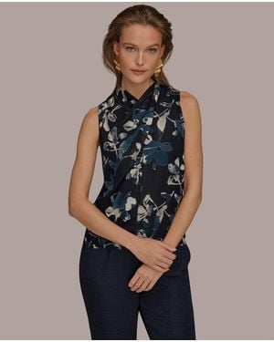 Donna Karan Printed Sleeveless Top - Blue