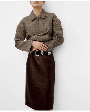 Mango Croc-effect Midi-skirt - Brown