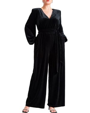 Eloquii Plus Size Velvet Wide Leg Jumpsuit - Black