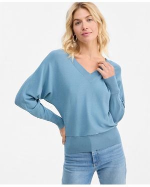 INC International Concepts Double V-neck Dolman Sweater - Blue