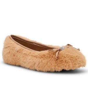 Anne Klein snuggle Ballet Faux Fur Bow Flats - Natural