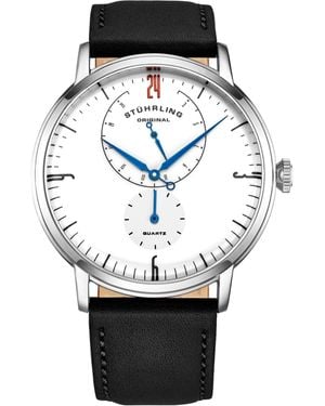 Stuhrling Black Genuine Leather Strap Watch 42mm
