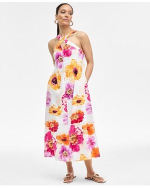 INC International Concepts Floral-print Linen-blend Maxi Dress - White