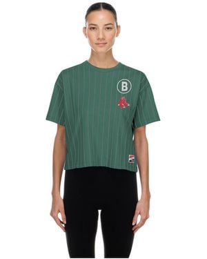 KTZ Boston Red Sox City Connect Throwback Meshback Pinstripe Boxy T-shirt - Green