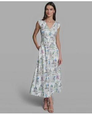 KARL LAGERFELD Sleeveless V Neck Printed Midi Dress - Gray