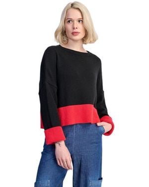 Alembika Vista Boat Neck Drop Shoulder Colorblock Sweater - Red
