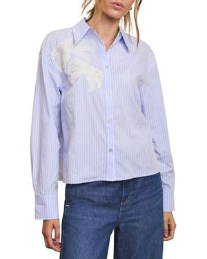 Mint Velvet Long-sleeve Stripe Embroidered Shirt - Blue