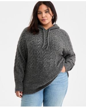 On 34th Trendy Plus Size Cable-knit Cozy Sweater Hoodie - Gray