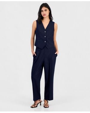 BarIII Pull-on Linen-blend Pants - Blue
