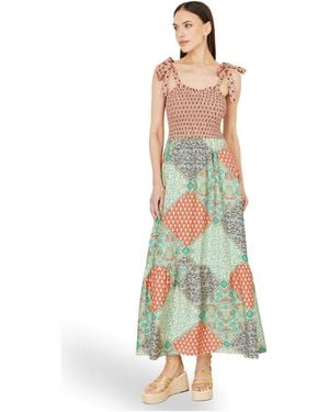 Yumi' Viscose Patchwork Ruched Maxi Dress - White