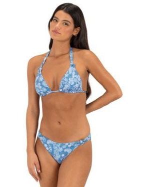 Hurley Tie Back V Neck Bikini Top Low Rise Moderate Coverage Bottom - Blue