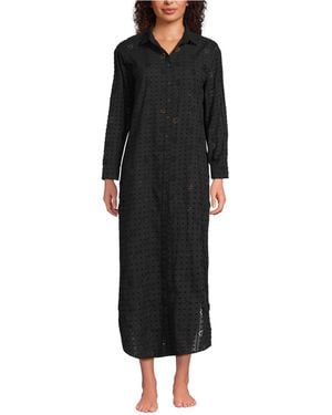 Lands' End Eyelet Button Down Maxi Cover-up Dress - Black