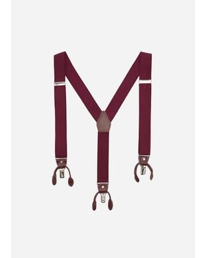 Mango Leather Details Adjustable Elastic Suspenders - Red