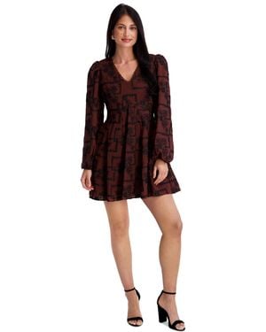 Kensie Embroidered V-neck Blouson Sleeve Mini Dress