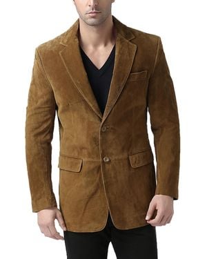 BGSD Men Cliff Classic Two-button Suede Leather Blazer - Brown