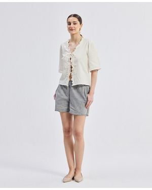 REISTOR Relaxed Fit Top With Ruffles And Front-ties - White