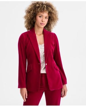 Tahari Velvet Single-button Blazer - Red
