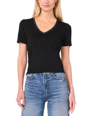 SAM & JESS V-neck Ribbon-trim Top - Black
