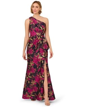Adrianna Papell Jacquard One-shoulder Gown - Red