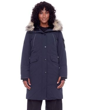 Alpine North Laurentian | Long Parka Winter With Faux Fur Hood - Blue