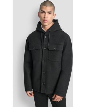 DKNY Faux Wool Hooded Shirt Jacket - Black