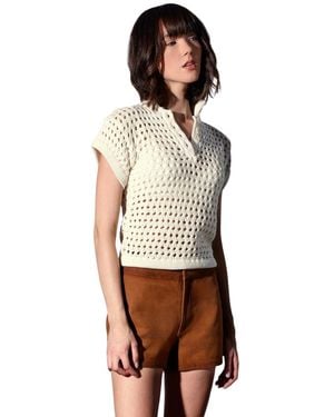 Walter Baker Laura Open-knit Polo Top - Natural