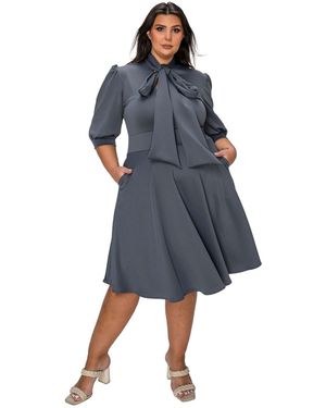 L I V D Plus Size Carina Donna Flare Dress W/ Pockets - Blue