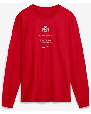 Nike Ohio State Buckeyes Sideline Long-sleeve Crewneck Screen-print T-shirt - Red
