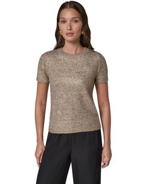 Donna Karan Foil Boucle Short-sleeve Crewneck Sweater - Brown