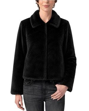 Liverpool Los Angeles Cropped Collared Faux Fur Jacket - Black