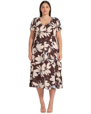 Estelle Plus Size Caroline Floral Empire Waist Midi Dress - White