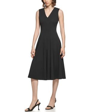 Calvin Klein Sleeveless V-neck Midi Dress - Black
