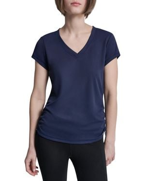 DKNY Ruched Side Seams V-neck Tech T-shirt - Blue