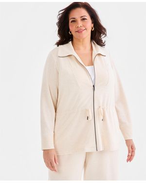 Style & Co. Plus Size Luxlounge French Terry Zip Jacket - White