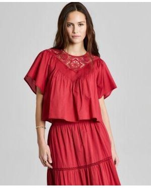 And Now This Now This Cotton Crochet Trim Short Sleeve Top Macys Exclusive - Red
