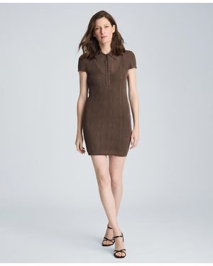 Kenneth Cole Variegated Ribbed Collared Neck Polo Sweater Dress - Brown
