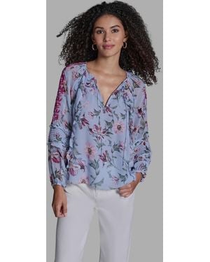 BCBGMAXAZRIA Long-sleeve Tie Detail Pull-on Top - Blue