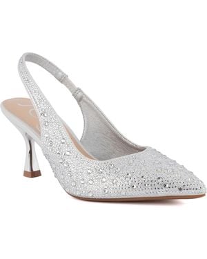 Sugar Dazzy Slingback Rhinestone Dress Pumps - White