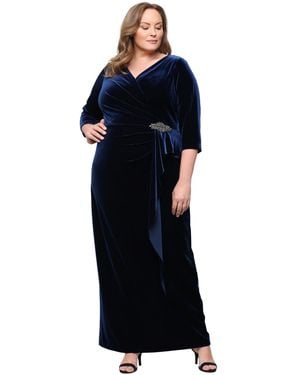 Alex Evenings Plus Size Velvet Surplice 3/4-sleeve Dress - Blue